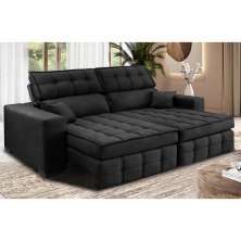 Sofá Retrátil e Reclinável 1,80m Molas Ensacadas e Costura Tripla Cama inBox Nobre Suede Preto