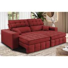 Sofá Retrátil e Reclinável 1,80m Molas Ensacadas e Costura Tripla Cama inBox Nobre Suede Vermelho
