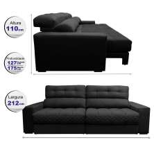 Sofá Retrátil e Reclinável 2,12m Molas Ensacadas Cama inBox Brasil Velusoft Preto