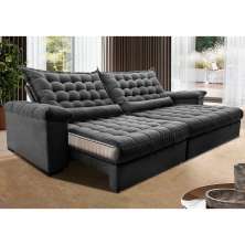 Sofá Retrátil e Reclinável 2,15m Molas Ensacadas Cama inBox Big Space com Bordado 3D Velusoft Cinza