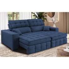 Sofá Retrátil e Reclinável 2,20m Molas Ensacadas e Costura Tripla Cama inBox Nobre Suede Azul