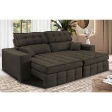 Sofá Retrátil e Reclinável 2,20m Molas Ensacadas e Costura Tripla Cama inBox Nobre Suede Café