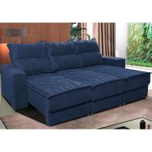 Sofá Retrátil e Reclinável 2,25m Cama inBox Canadá com Molas Velusoft Azul