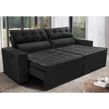 Sofá Retrátil e Reclinável 2,30m Cama inBox Charm Velusoft Preto
