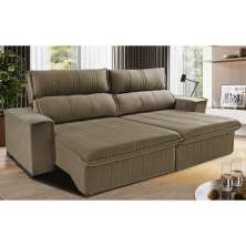 Sofá Retrátil e Reclinável 2,30m Cama inBox Flórida com Molas e Bordado 3D Velusoft Castor