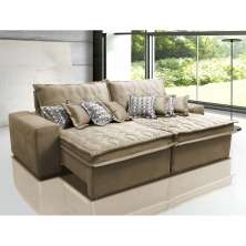 Sofá Retrátil e Reclinável 2,32m com Molas Ensacadas Cama Inbox Supreme Tecido Suede Velusoft Castor