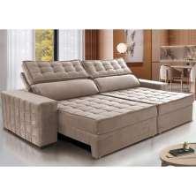 Sofá Retrátil e Reclinável 2,35m Cama inBox Big Star com SoftGel D40 Velupluma Bege