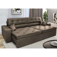 Sofá Retrátil e Reclinável 2,52m com Molas Cama inBox Estilo Suede Velusoft Café
