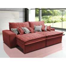 Sofá Retrátil e Reclinável 2,52m com Molas Ensacadas Cama Inbox Supreme Tecido Suede Velusoft Vermelho