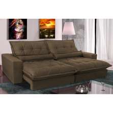 Sofá Retrátil e Reclinável 2,52m com Molas Ensacadas Cama inBox Soft Tecido Suede Café