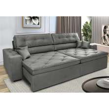 Sofá Retrátil e Reclinável 2,72m com Molas Cama inBox Estilo Suede Velusoft Cinza