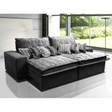 Sofá Retrátil e Reclinável 2,72m com Molas Ensacadas Cama Inbox Supreme Tecido Suede Velusoft Preto