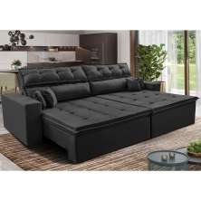 Sofá Retrátil e Reclinável 2,92m Luxos Cama inBox Velusoft Preto