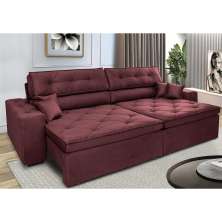 Sofá Retrátil e Reclinável 2,92m com Molas Cama inBox Estilo Suede Velusoft Vinho