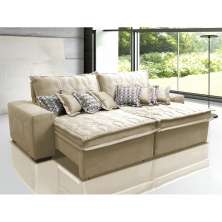 Sofá Retrátil e Reclinável 2,92m com Molas Ensacadas Cama Inbox Supreme Tecido Suede Velusoft Bege