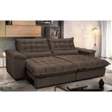 Sofá Retrátil e Reclinável 2,92m com Molas Ensacadas Cama inBox Aconchego Tecido Suede Café