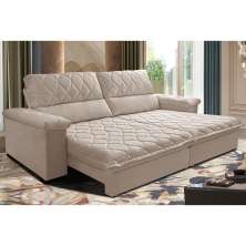 Sofá Retrátil e Reclinável 2,95m Molas Ensacadas Cama inBox Big Home com Bordado 3D Velusoft Bege