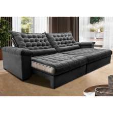 Sofá Retrátil e Reclinável 2,95m Molas Ensacadas Cama inBox Big Space com Bordado 3D Velusoft Cinza