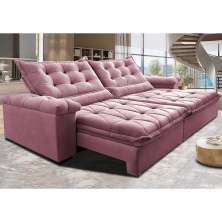 Sofá Retrátil e Reclinável 3,15m Cama inBox Big Fresh com SoftGel D40 Velupluma Rose