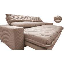 Sofá Retrátil e Reclinável 3,15m Molas Ensacadas Cama inBox Spazus com Bordado 3D Velusoft Bege
