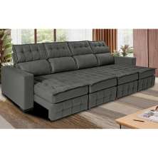 Sofá Retrátil e Reclinável 3,20m Molas Ensacadas e Costura Tripla Cama inBox Nobre Suede Cinza