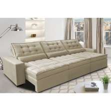 Sofá Retrátil e Reclinável 3,52m com Molas Ensacadas Cama Inbox Gold Tecido Suede Velusoft Bege