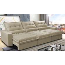 Sofá Retrátil e Reclinável 3,52m com Molas Ensacadas Cama Inbox Soft Tecido Suede Velusoft Bege
