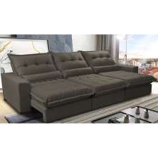 Sofá Retrátil e Reclinável 3,52m com Molas Ensacadas Cama Inbox Soft Tecido Suede Velusoft Café