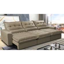 Sofá Retrátil e Reclinável 3,52m com Molas Ensacadas Cama Inbox Soft Tecido Suede Velusoft Castor