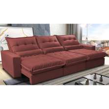 Sofá Retrátil e Reclinável 3,52m com Molas Ensacadas Cama Inbox Soft Tecido Suede Velusoft Vermelho