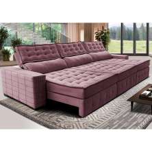 Sofá Retrátil e Reclinável 3,55m Cama inBox Big Puffer com SoftGel D40 Velupluma Rose