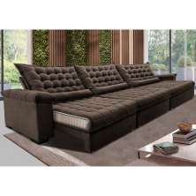 Sofá Retrátil e Reclinável 3,55m Molas Ensacadas Cama inBox Big Space com Bordado 3D Velusoft Café