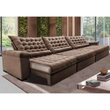 Sofá Retrátil e Reclinável 3,55m Molas Ensacadas Cama inBox Big Space com Bordado 3D Velusoft Castor