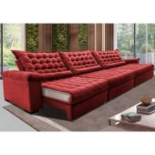 Sofá Retrátil e Reclinável 3,55m Molas Ensacadas Cama inBox Big Space com Bordado Velusoft Vermelho