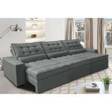 Sofá Retrátil e Reclinável 3,82m com Molas Ensacadas Cama Inbox Gold Tecido Suede Velusoft Cinza