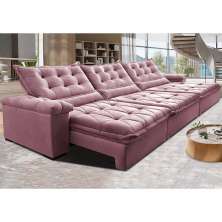 Sofá Retrátil e Reclinável 3,85m Cama inBox Big Fresh com SoftGel D40 Velupluma Rose