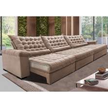 Sofá Retrátil e Reclinável 3,85m Molas Ensacadas Cama inBox Big Space com Bordado 3D Velusoft Bege