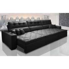 Sofá Retrátil e Reclinável 4,12m Austin com Molas no Assento Tecido Suede Velusoft Preto