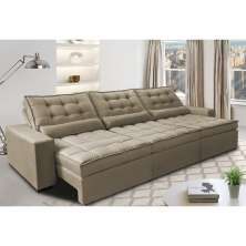 Sofá Retrátil e Reclinável 4,12m com Molas Ensacadas Cama Inbox Gold Tecido Suede Velusoft Castor