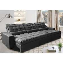 Sofá Retrátil e Reclinável 4,12m com Molas Ensacadas Cama Inbox Gold Tecido Suede Velusoft Preto