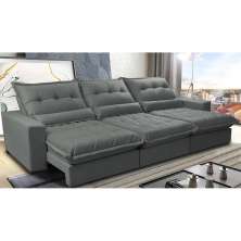 Sofá Retrátil e Reclinável 4,12m com Molas Ensacadas Cama Inbox Soft Tecido Suede Velusoft Cinza