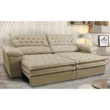 Sofá Retrátil e Reclinável Molas Ensacadas Cama inBox Botonê 2,12m Espuma Viscoelástico Suede Bege