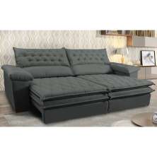Sofá Retrátil e Reclinável Molas Ensacadas Cama inBox Botonê 2,32m Espuma Viscoelástico Suede Cinza