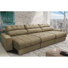 Sofá Retrátil e Reclinável com Molas Ensacadas Cama Inbox Master 3,82m Tecido Suede Bege