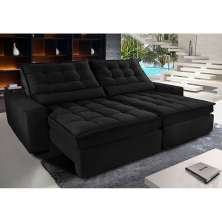 Sofá Retrátil e Reclinável com Molas Ensacadas Cama inBox Gold 2,12m Tecido Suede Velusoft Preto