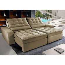 Sofá Retrátil e Reclinável com Molas Ensacadas Cama inBox Gold 2,52m Tecido Suede Velusoft Castor
