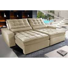 Sofá Retrátil e Reclinável com Molas Ensacadas Cama inBox Gold 2,92m Tecido Suede Velusoft Bege