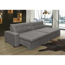 Sofá Retrátil e Reclinavel Oklahoma 2,12 Mts Com Molas e Pillow no Assento Tecido Suede Cinza - Cama InBox