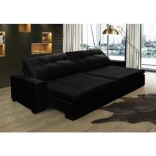 Sofá Retrátil e Reclinavel Oklahoma 2,32 Mts Com Molas e Pillow no Assento Tecido Suede Preto - Cama InBox