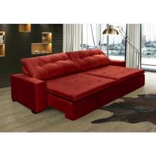 Sofá Retrátil e Reclinavel Oklahoma 2,62 Mts Com Molas e Pillow no Assento Tecido Suede Vermelho - Cama InBox